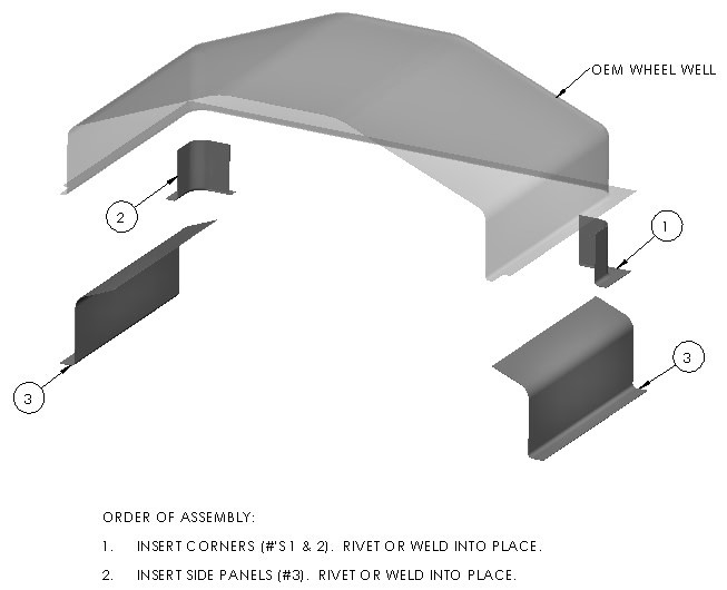 C2-WW56  Wheel well repair kit. 4 piece kit.